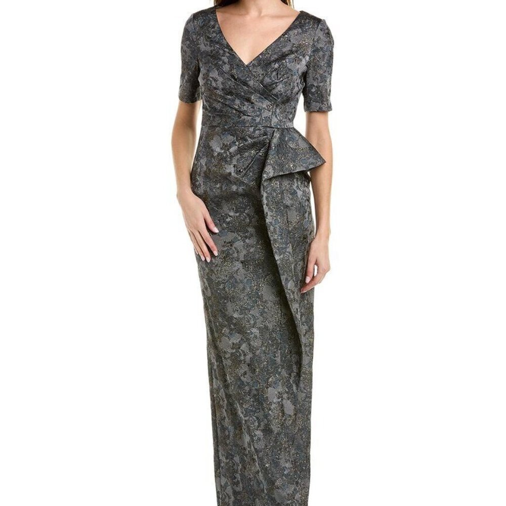 Aidan Mattox V-Neck Side Pleated Gowns in Slate Women - FCM21